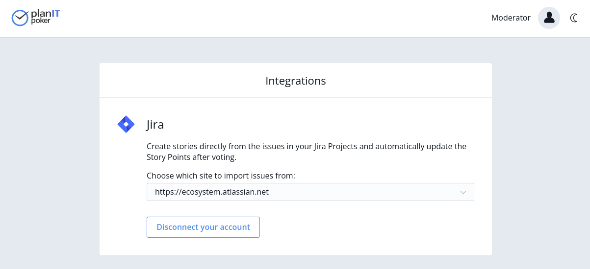 Selecting the Jira site to import issues from